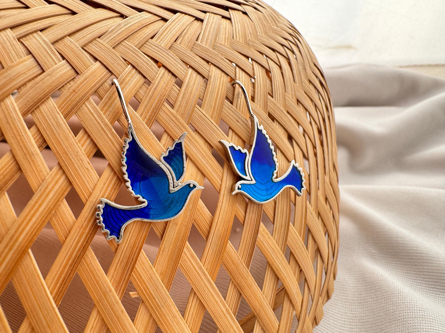 Blue bird hanging earring