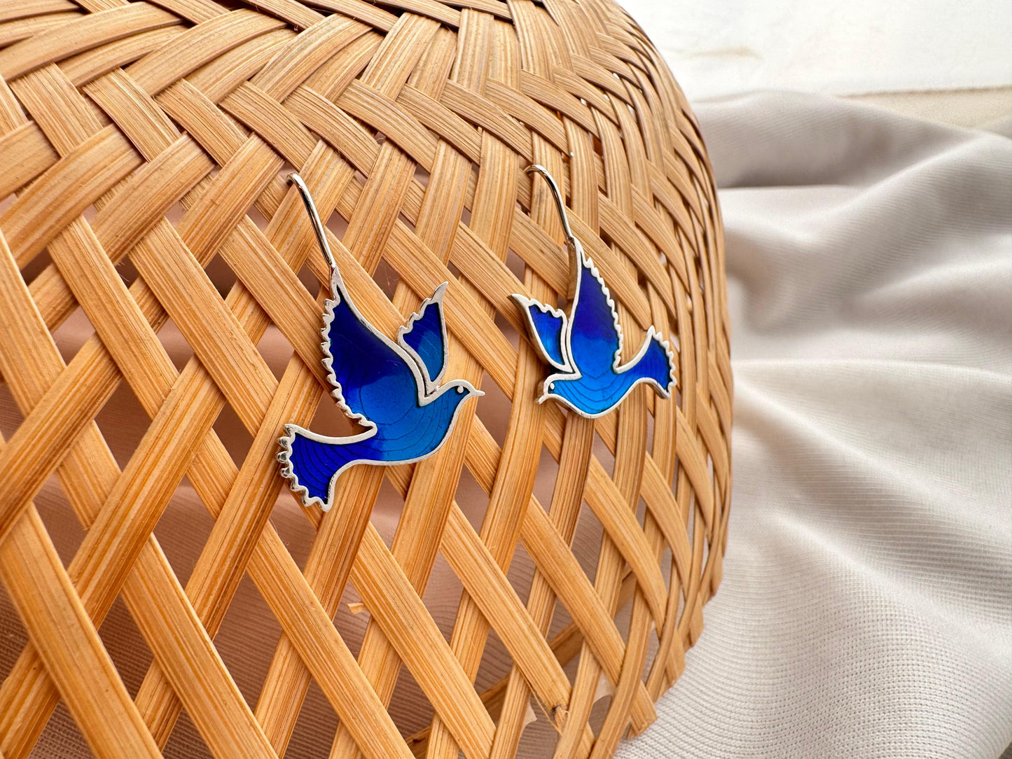 Blue bird hanging earring