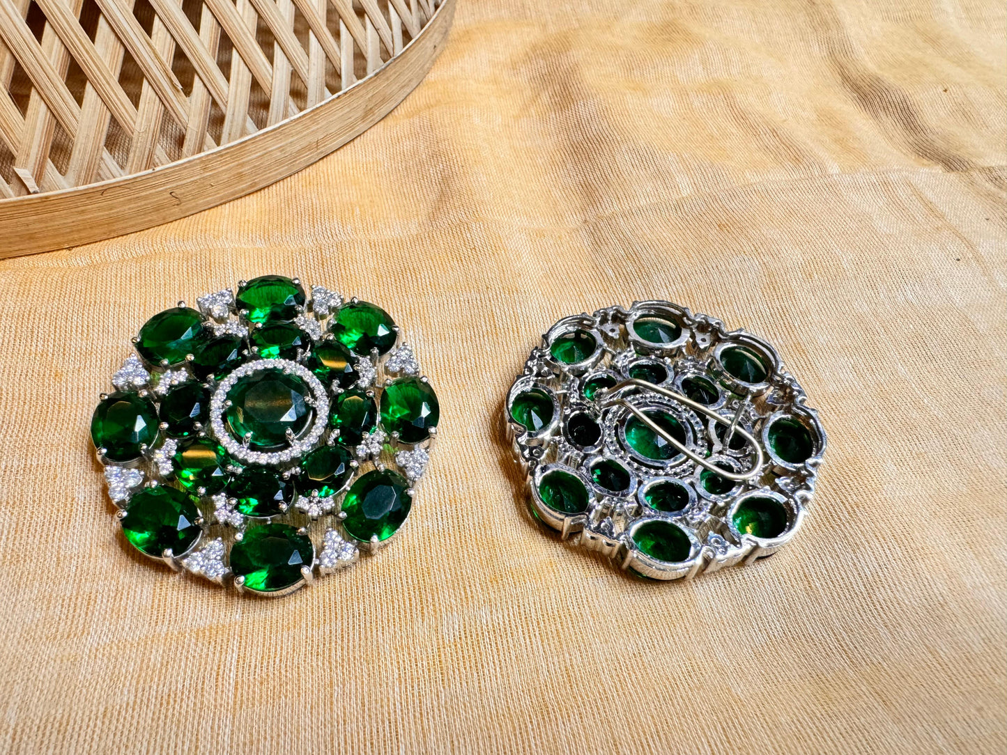 Glass panna and signita stone heritage earring