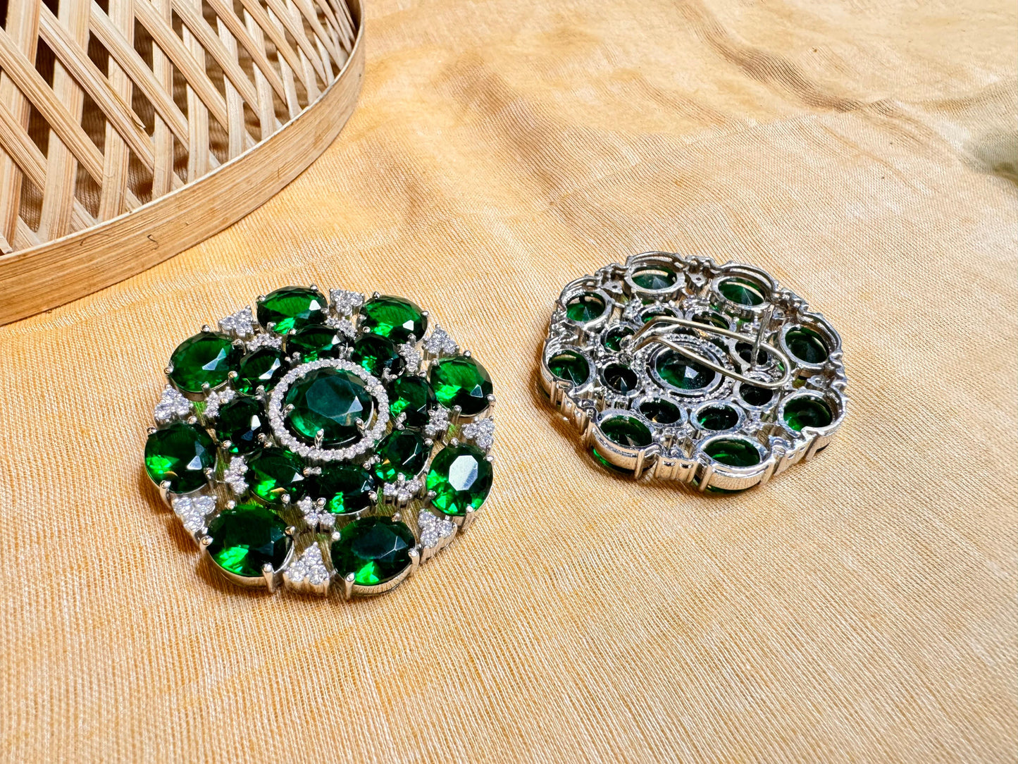 Glass panna and signita stone heritage earring