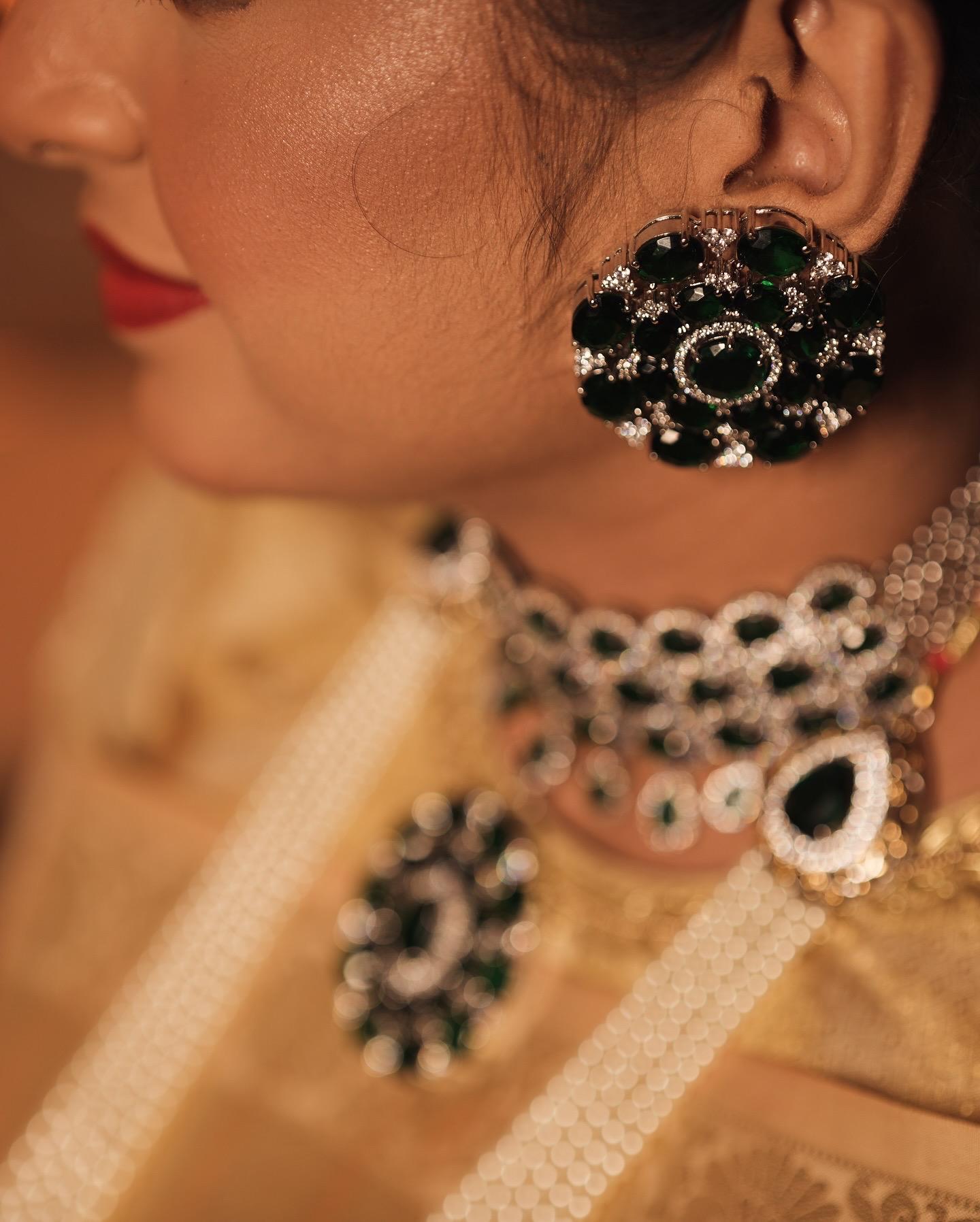 Glass panna and signita stone heritage earring