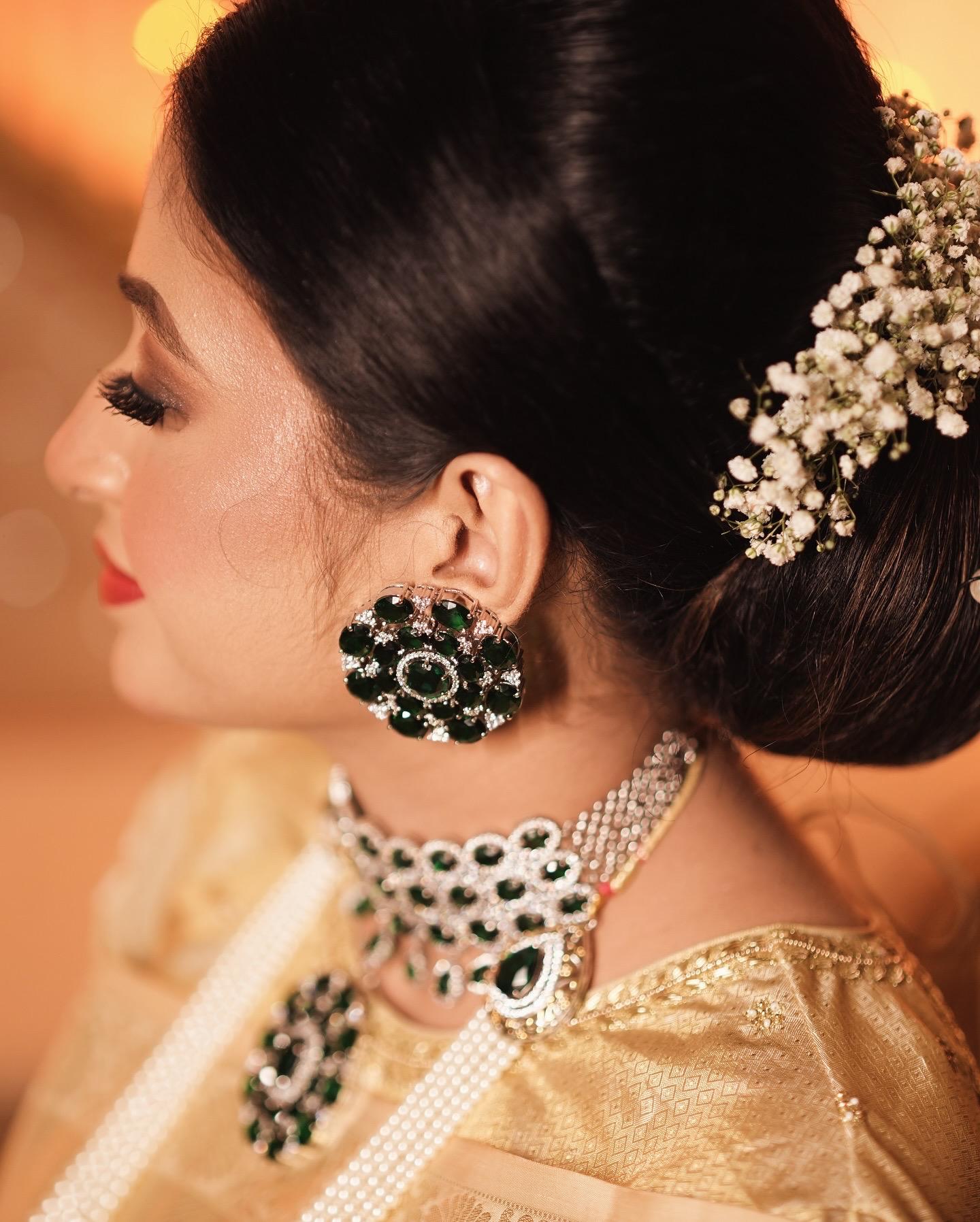 Glass panna and signita stone heritage earring