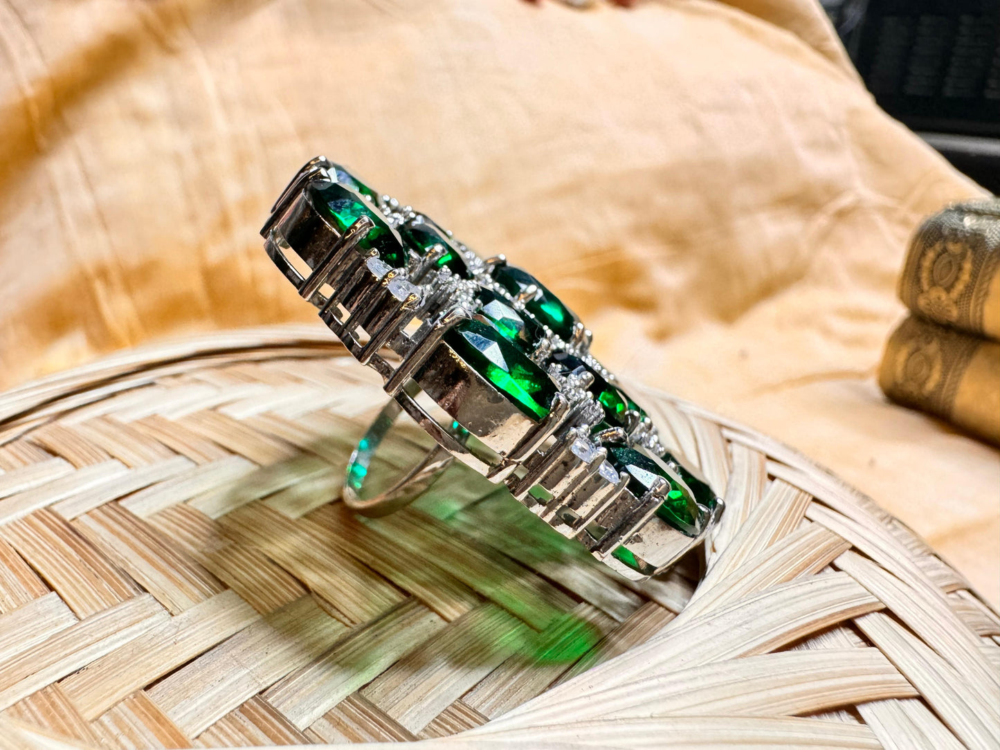 Glass panna and signita stone heritage ring