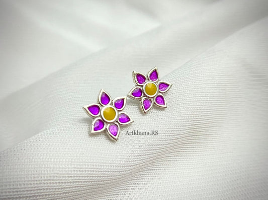 Floral enamel stud earring