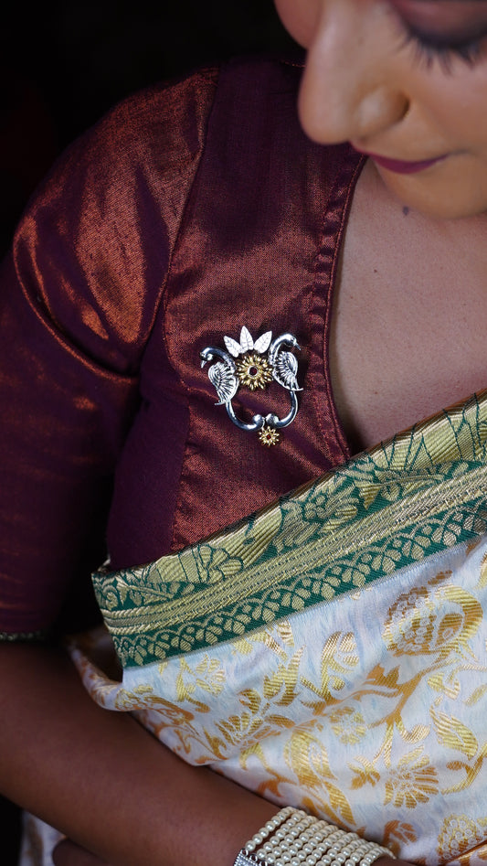 Dual peacock malini brooch