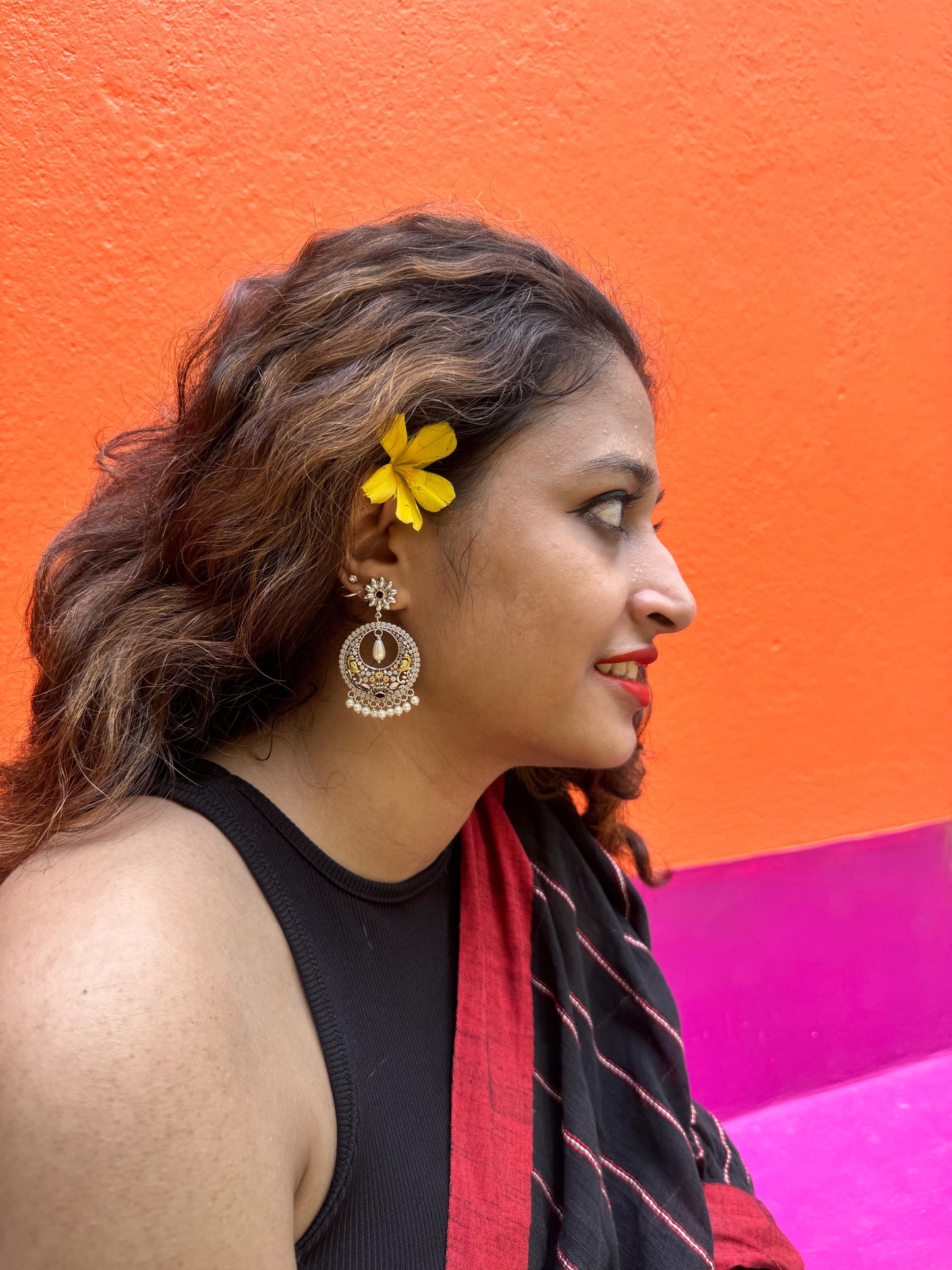 Peacock jal work chandbali earring