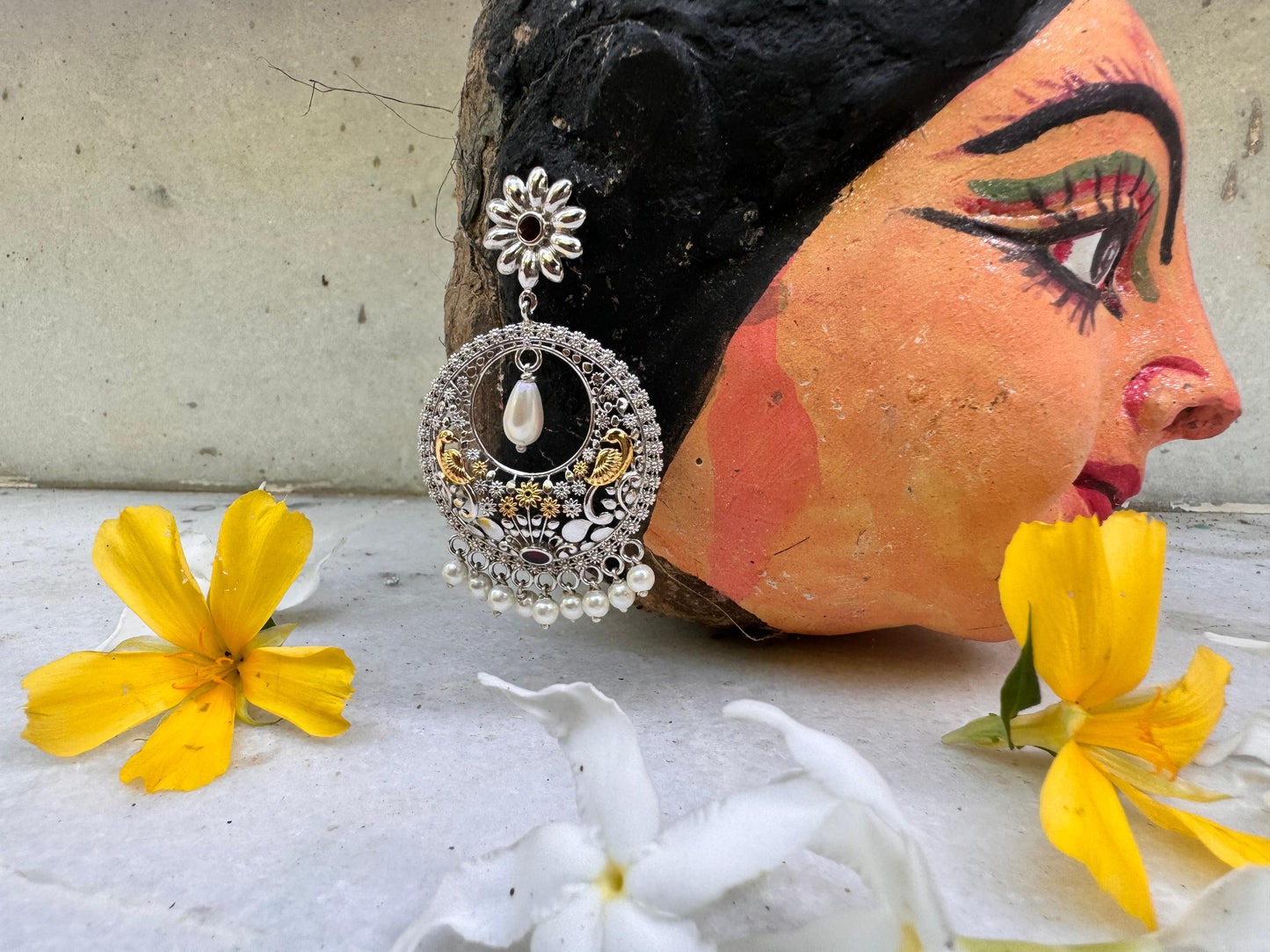 Peacock jal work chandbali earring