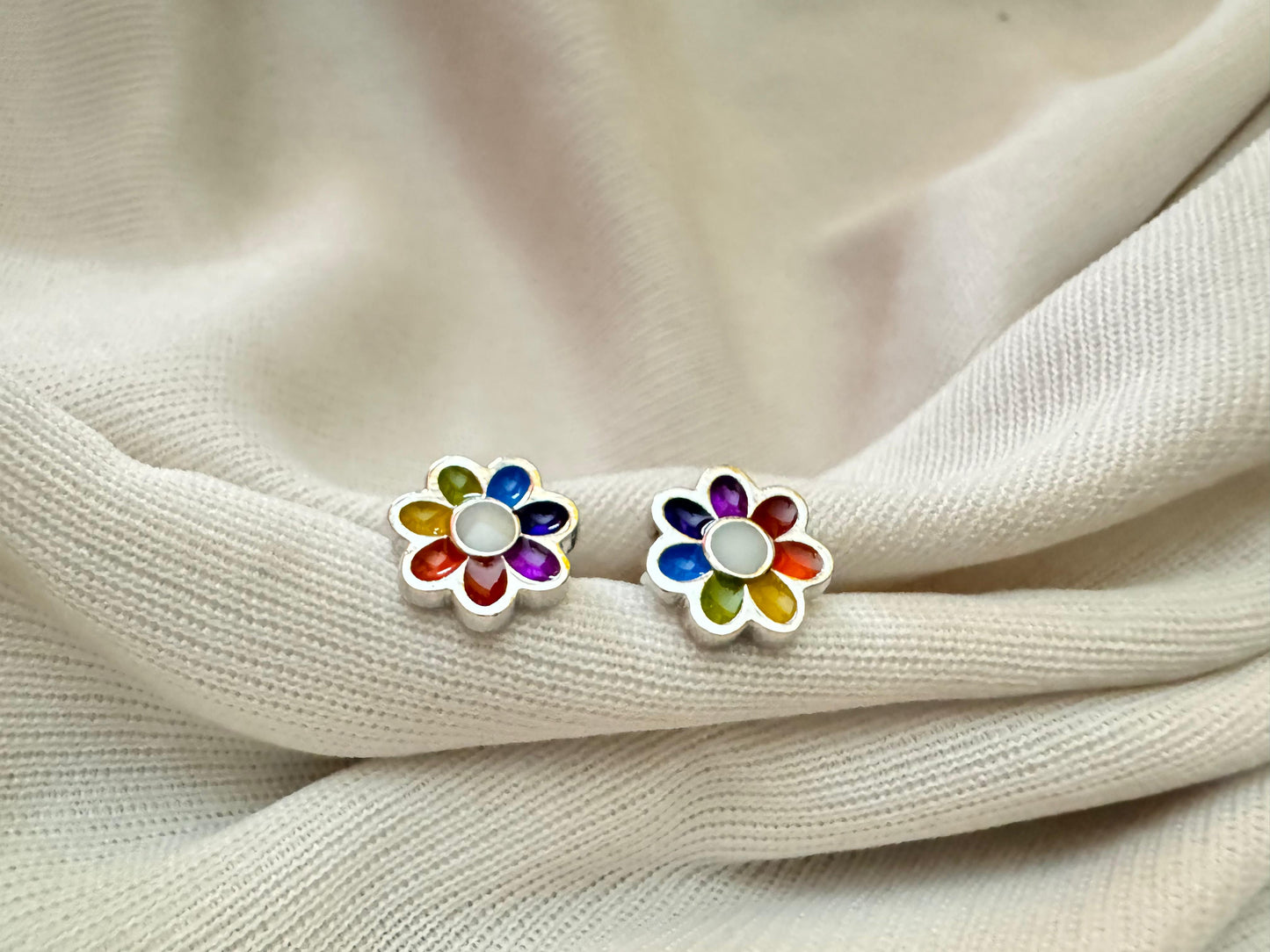 Red flower and rainbow earring combo