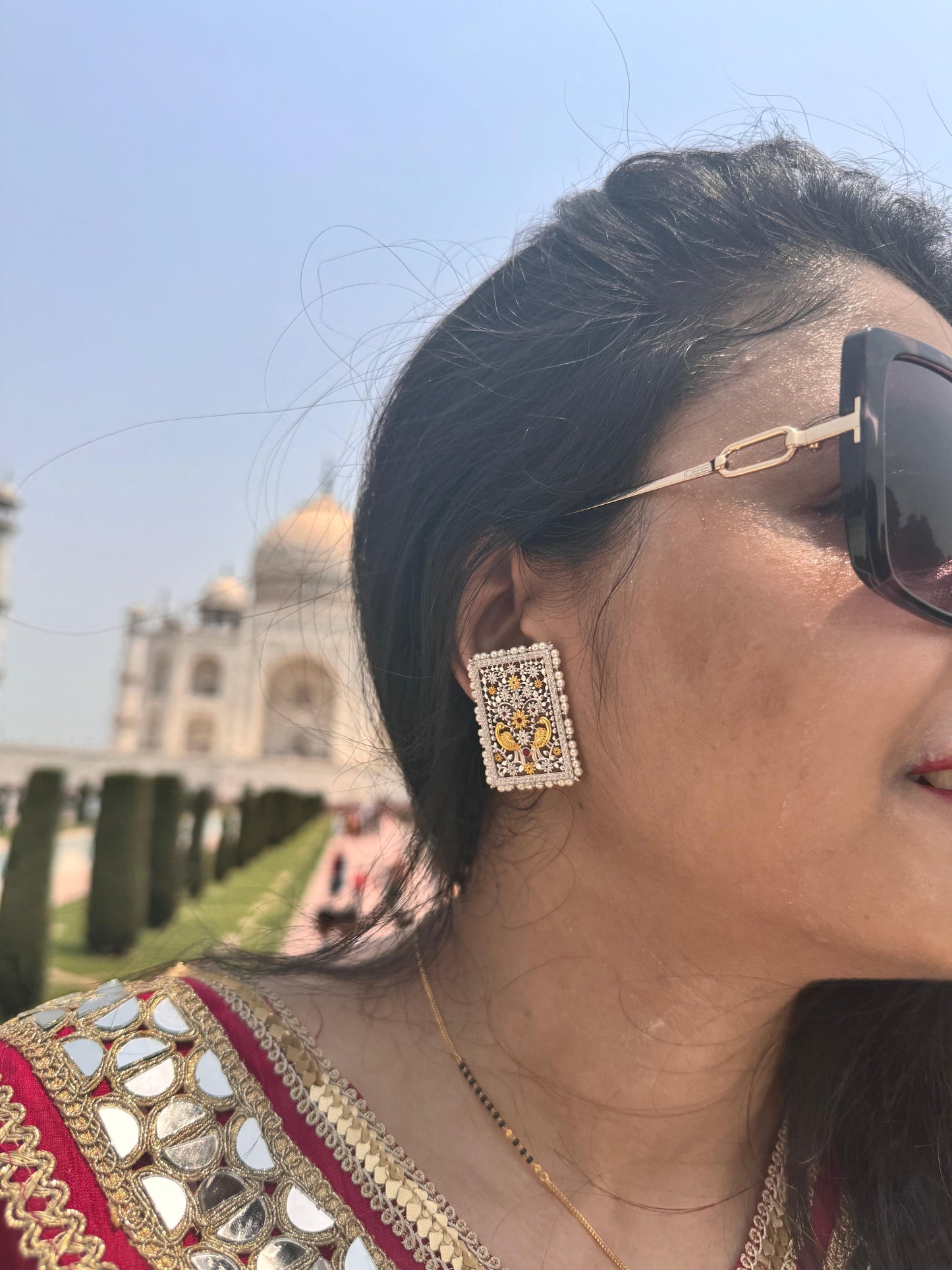 Peacock jal work earring
