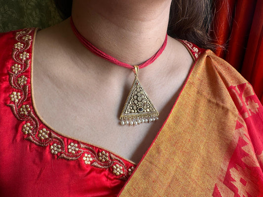 Pavo cristatus jal work triangular pendant