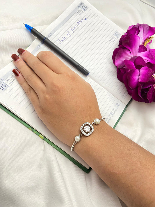 Silver zircon and pearl wristlet
