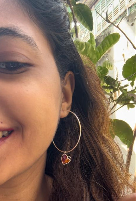 Hanging heart hoop earring