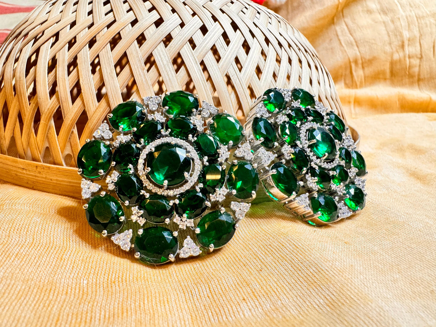 Glass panna and signita stone heritage earring