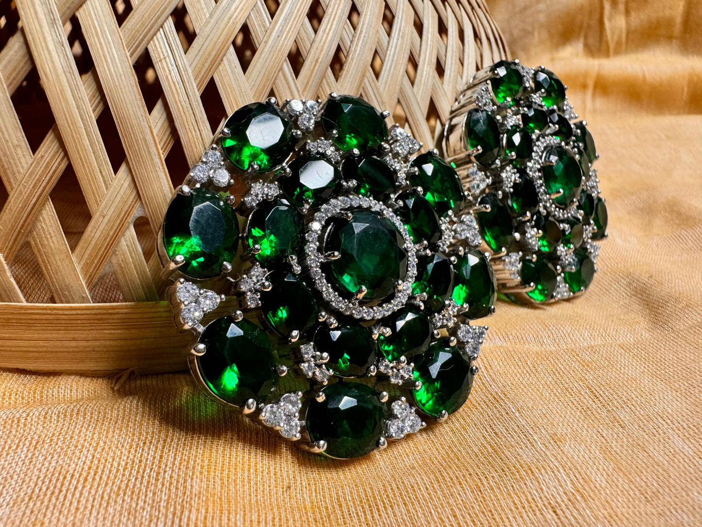 Glass panna and signita stone heritage earring