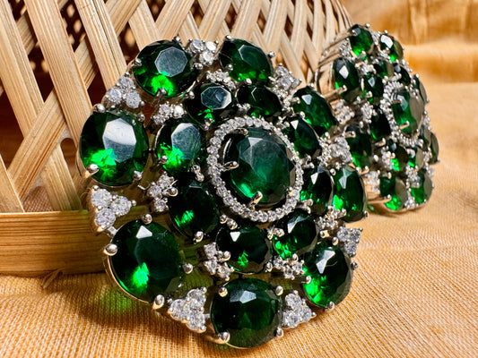 Glass panna and signita stone heritage earring
