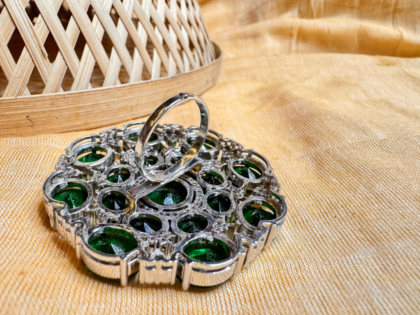 Glass panna and signita stone heritage ring