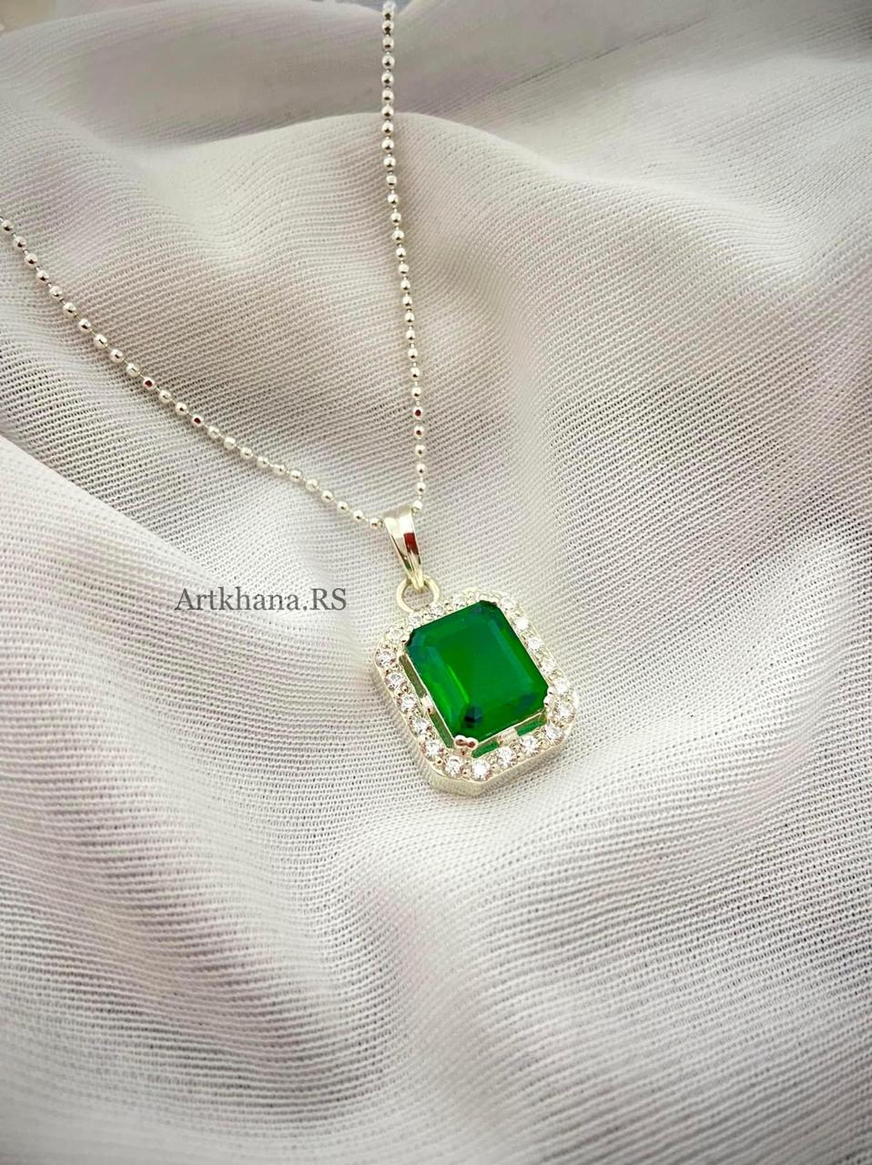 Green stone zircon pendant combo