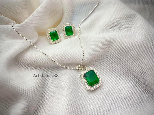 Green stone zircon pendant combo