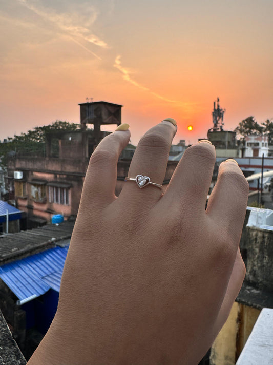 Heart-shaped shimmering zircon ring