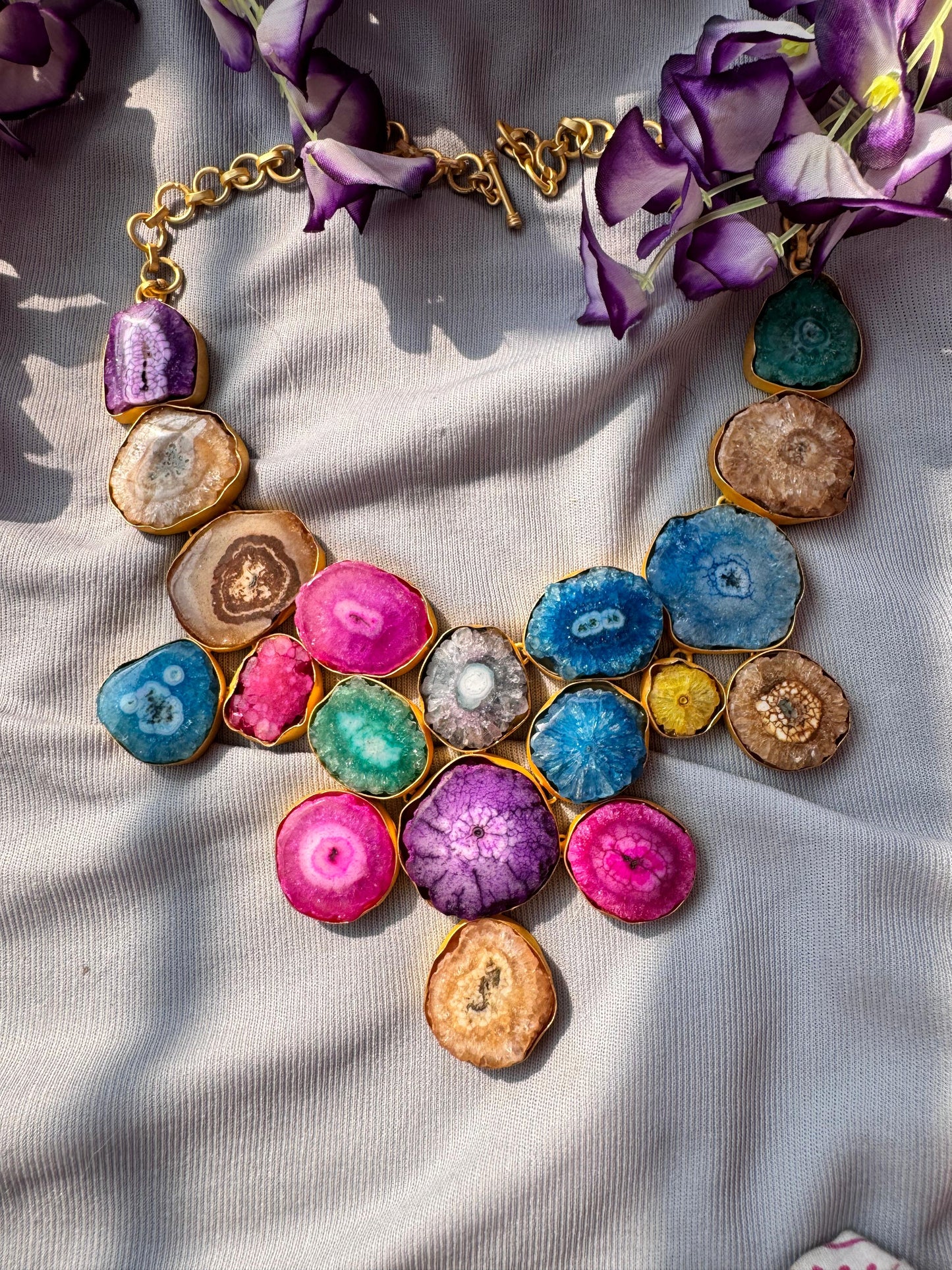 Droozy multicolour stone statement fashion necklace