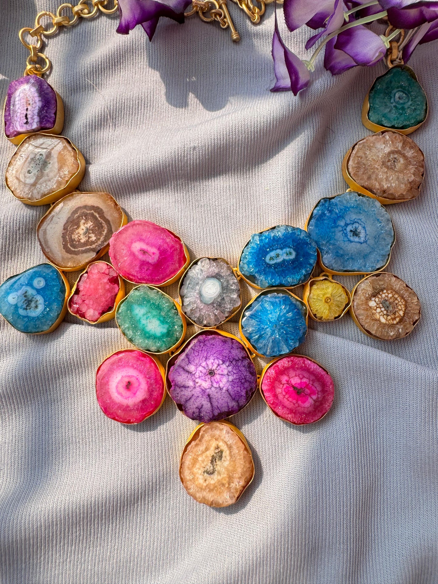Droozy multicolour stone statement fashion necklace