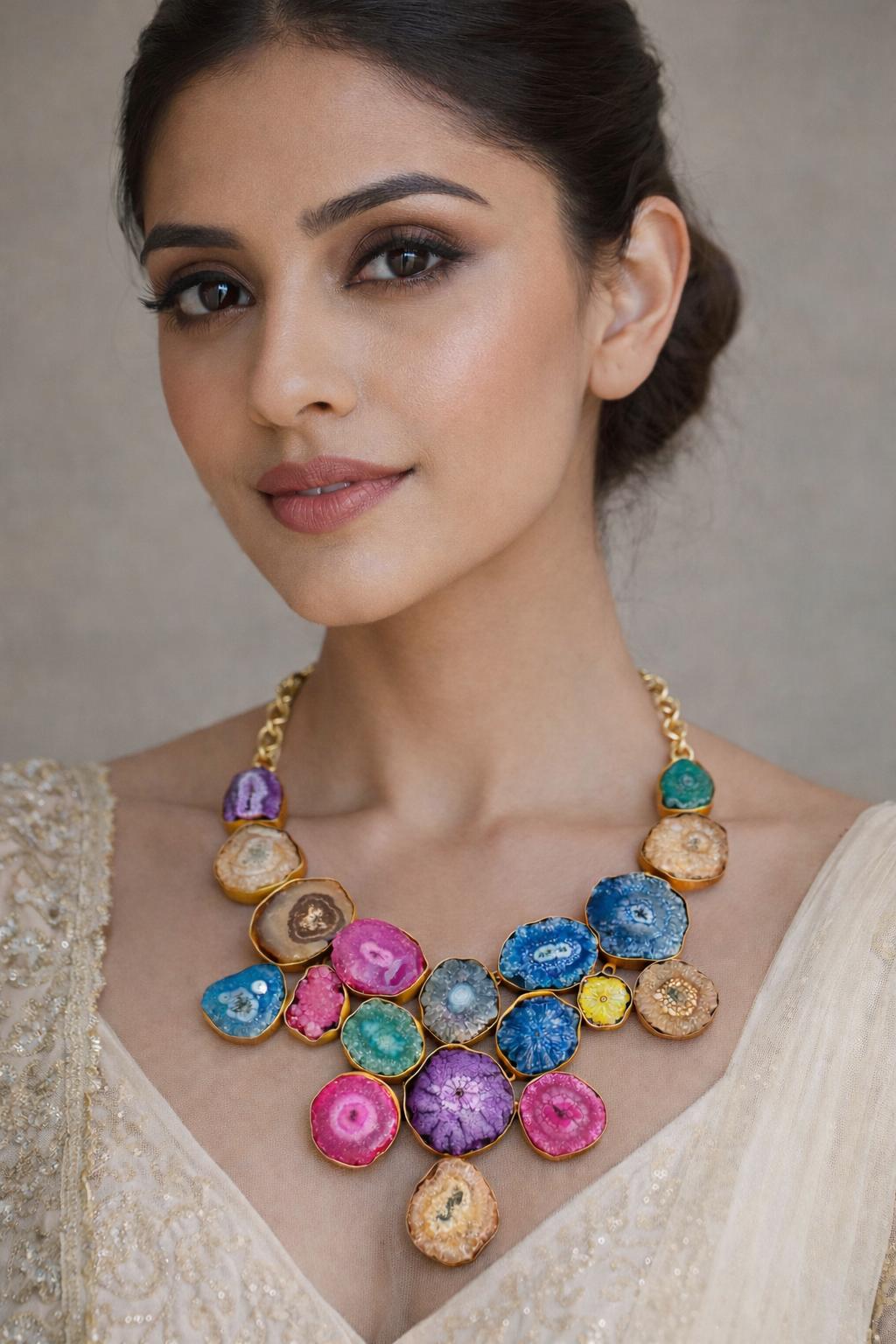 Droozy multicolour stone statement fashion necklace