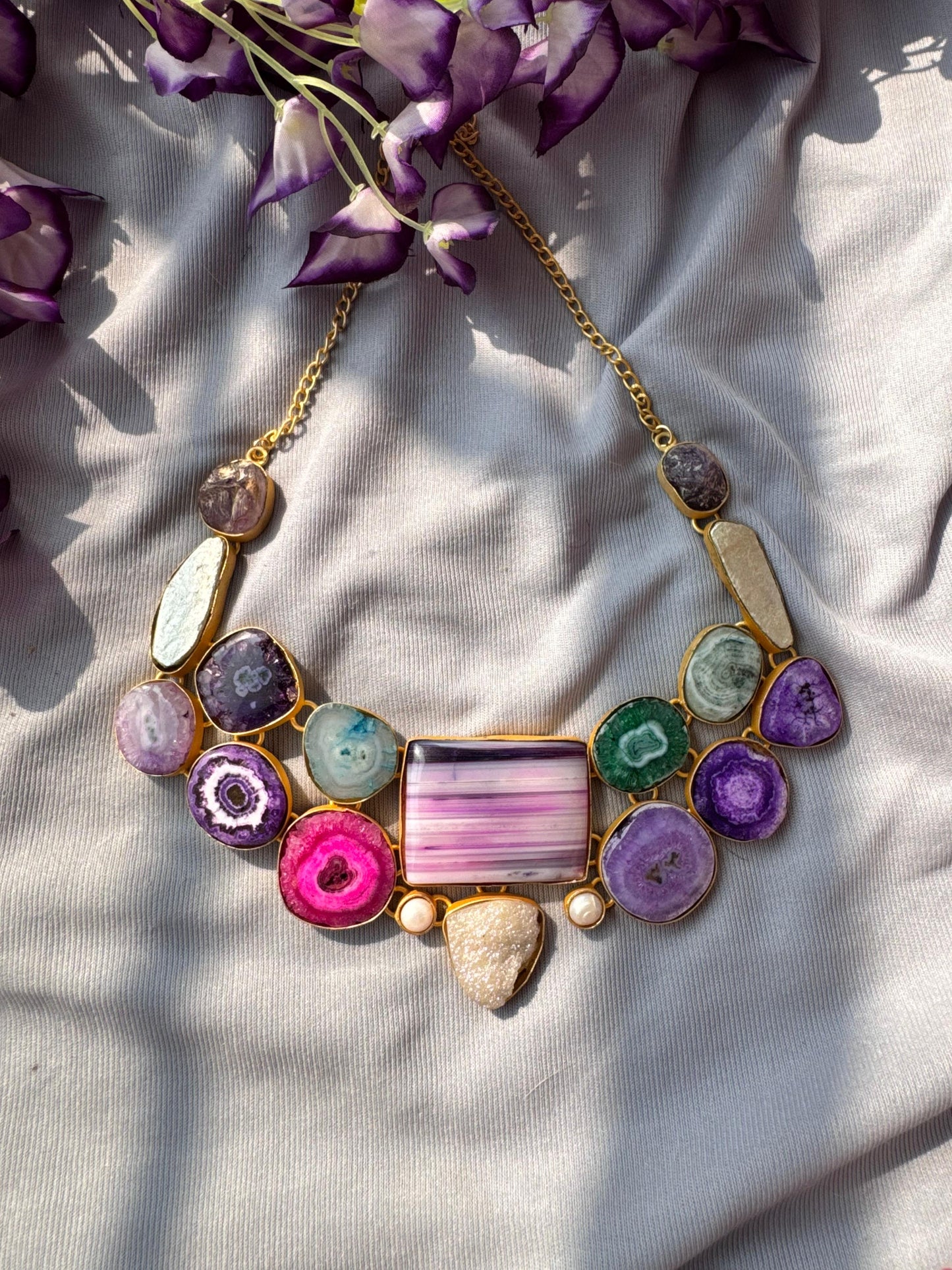 Droozy multicolour stone statement fashion necklace