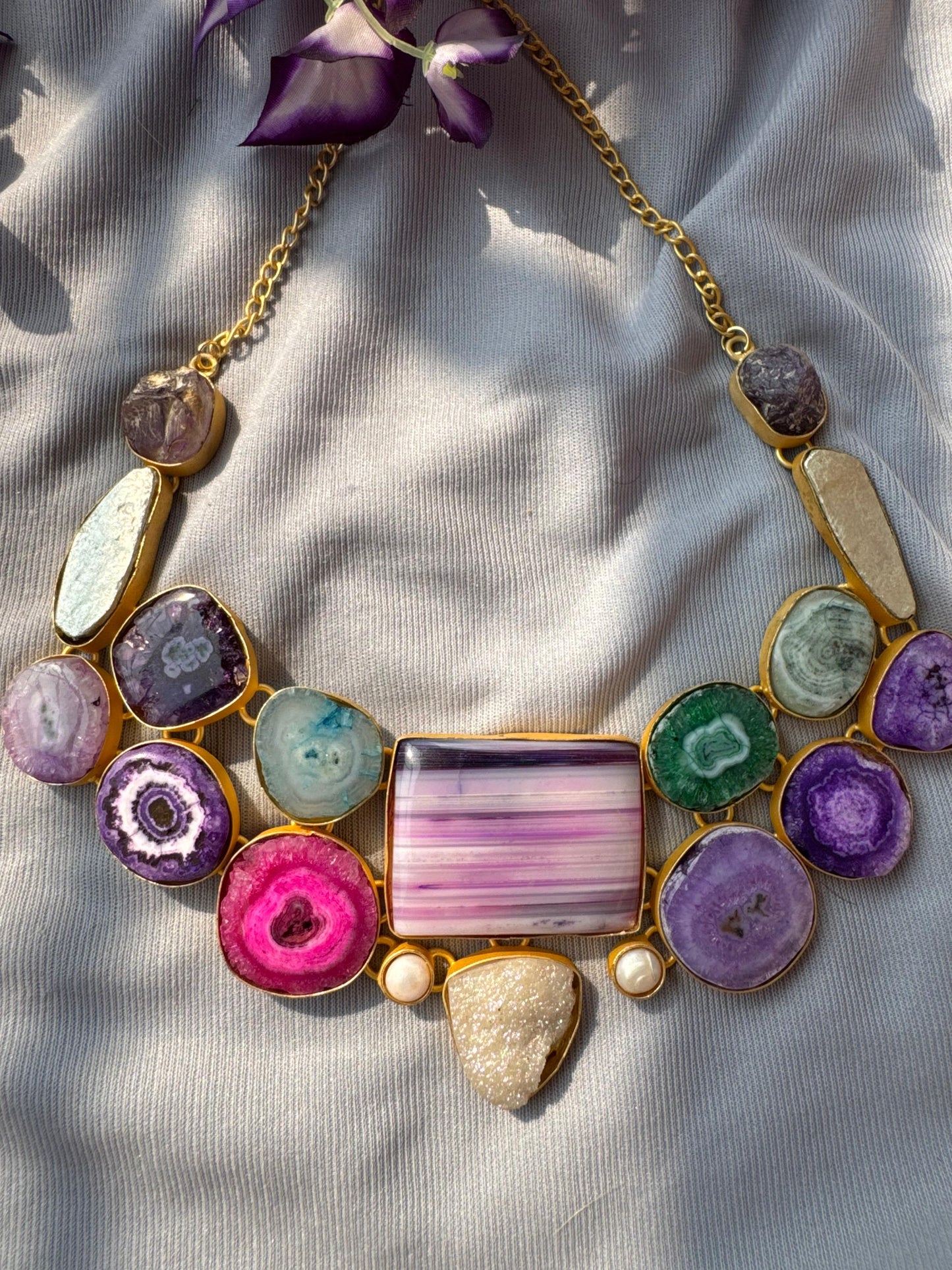 Droozy multicolour stone statement fashion necklace