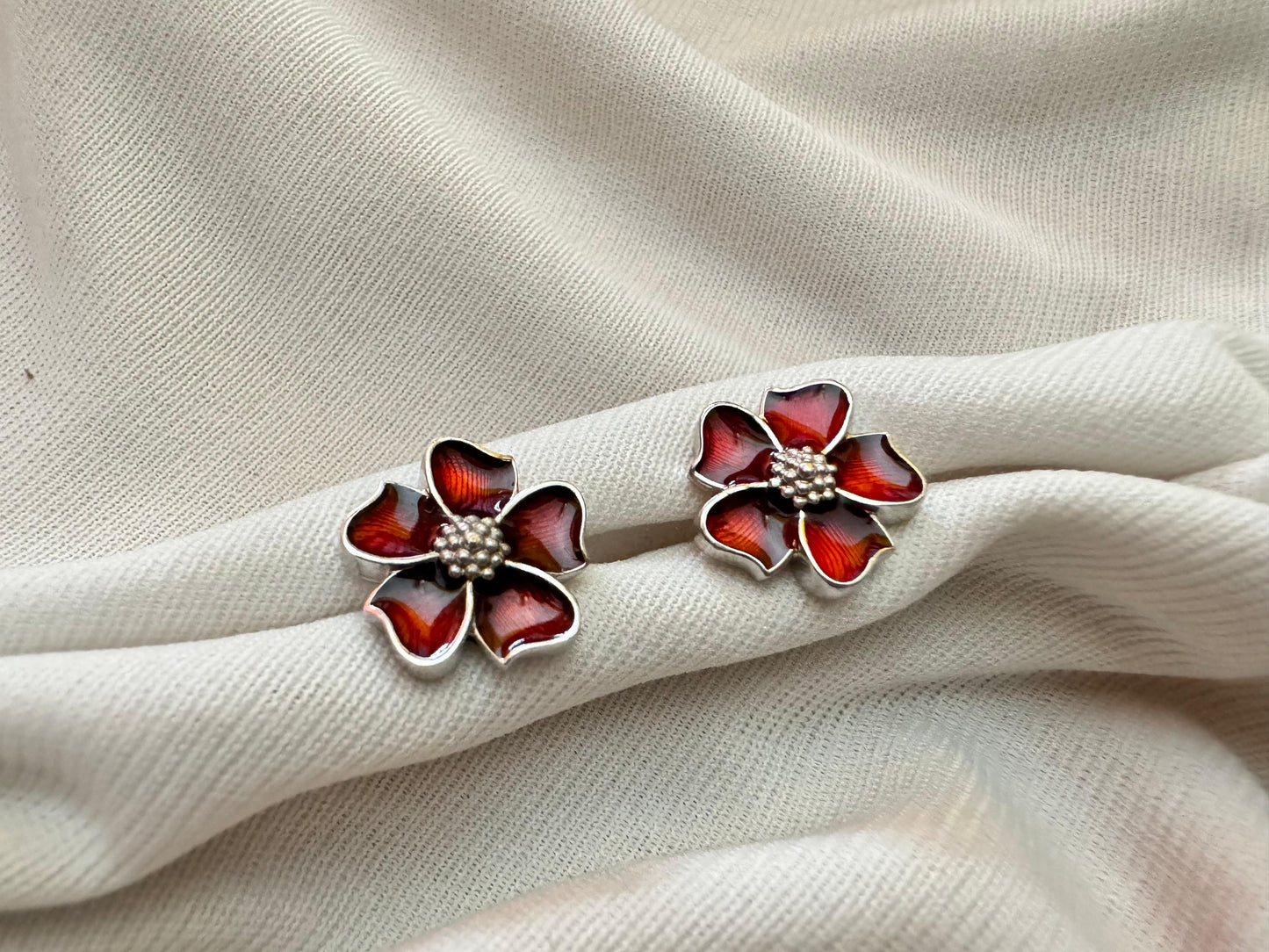 Red flower and rainbow earring combo